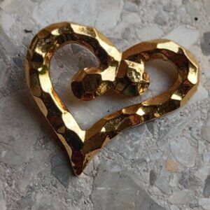 VINTAGE France Made Gold Heart-Shaped Brooch Brutalist